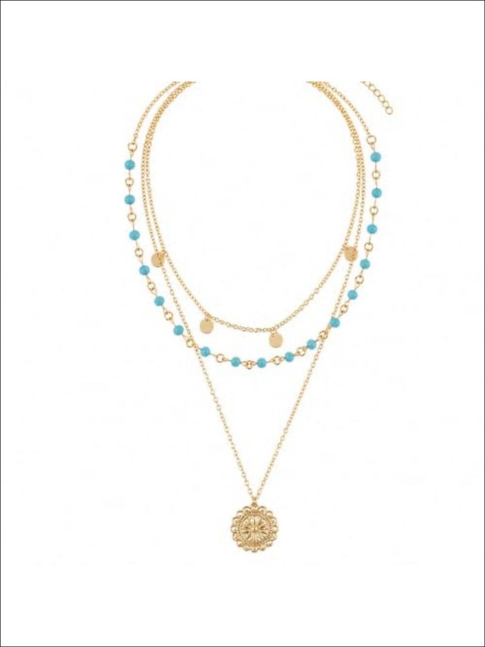 Layered Choker Necklace Turquoise Boho Golden-Tone Plated Beach Fashion